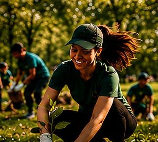Voluntária plantando muda