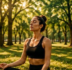 Mulher meditando no parque